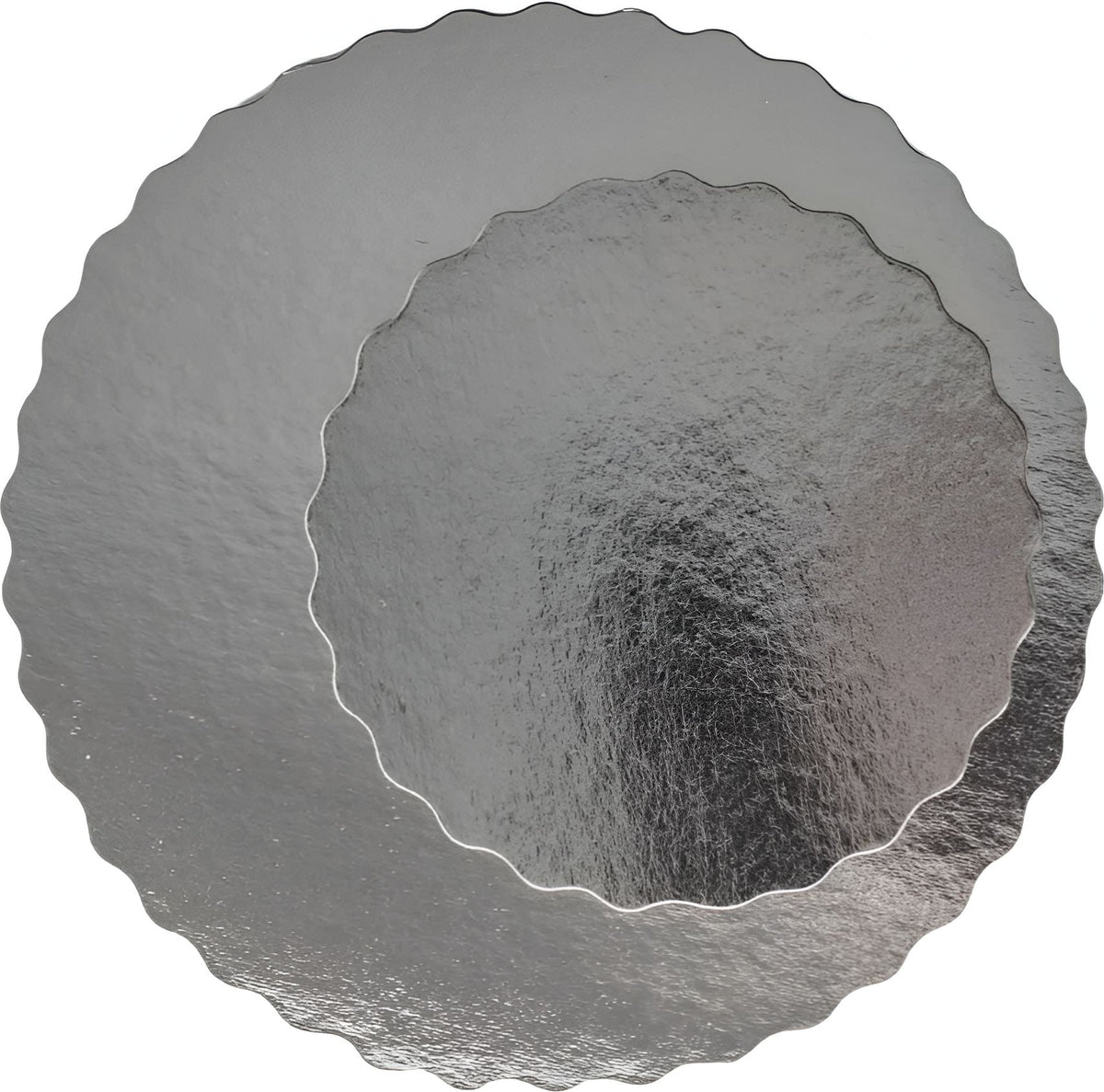 Enjay Converters - 10" x 0.070" Scallop Silver Cake Board, 150 Per Case - 070-10RSS