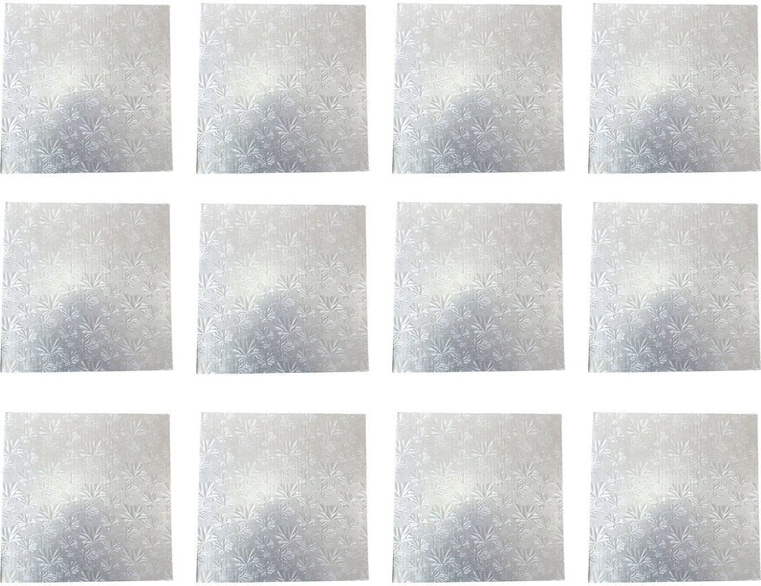 Enjay Converters - 12 x 12.5" Square Silver Cake Board, 12/cs - 1/2-12SS12 (Special Order Item)