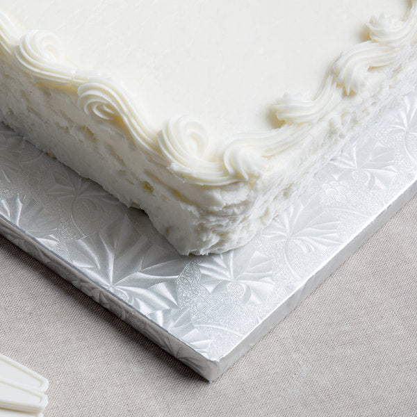 Enjay Converters - 13 x 17.5", 1/2 Slab Silver Cake Board, 12 Per Case - 1/2-1317S12 (Special Order Item)
