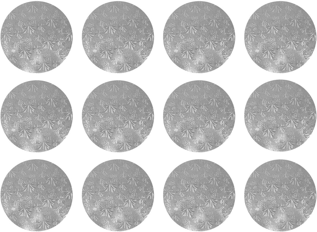 Enjay Converters - 8" x 0.5" Round Silver Cake Board, 12/cs - 1/2-8RS12