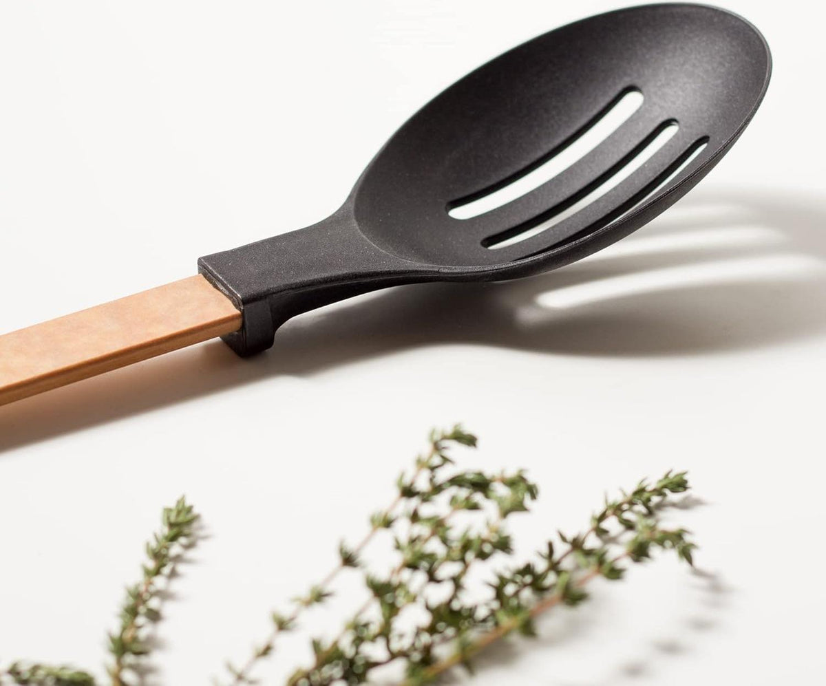 Epicurean - 14" Gourmet Series Utensils, Slotted Spoon, Natural + Black with 1/4" Profile - 016-009010320