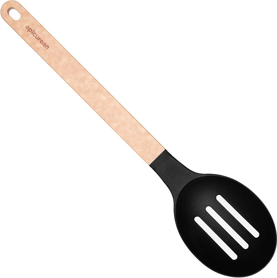 Epicurean - 14" Gourmet Series Utensils, Slotted Spoon, Natural + Black with 1/4" Profile - 016-009010320