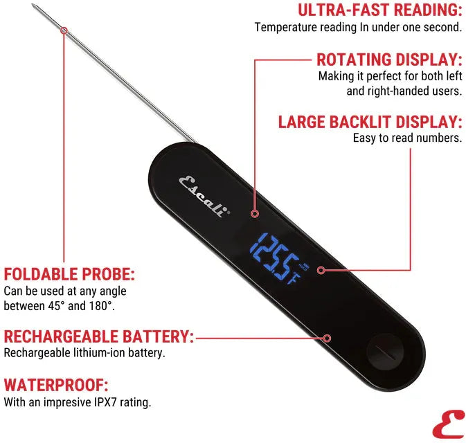 Escali - 10.42" Black Stelo Waterproof Folding Thermometer - DH10
