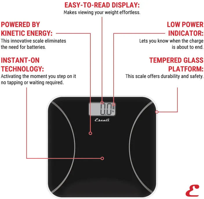 Escali - 400 lbs Black Kinetic Bathroom Scale - BK180-B