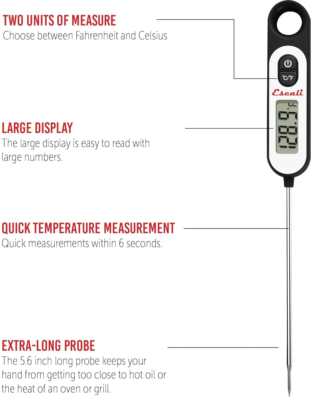 Escali - 5.6" Long Stem Black Digital Thermometer - DH9-B