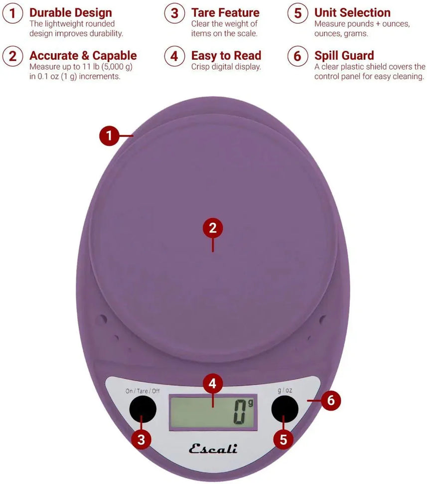 Escali - 8.5" Lavender Plastic Primo Digital Food Scale - P115LV