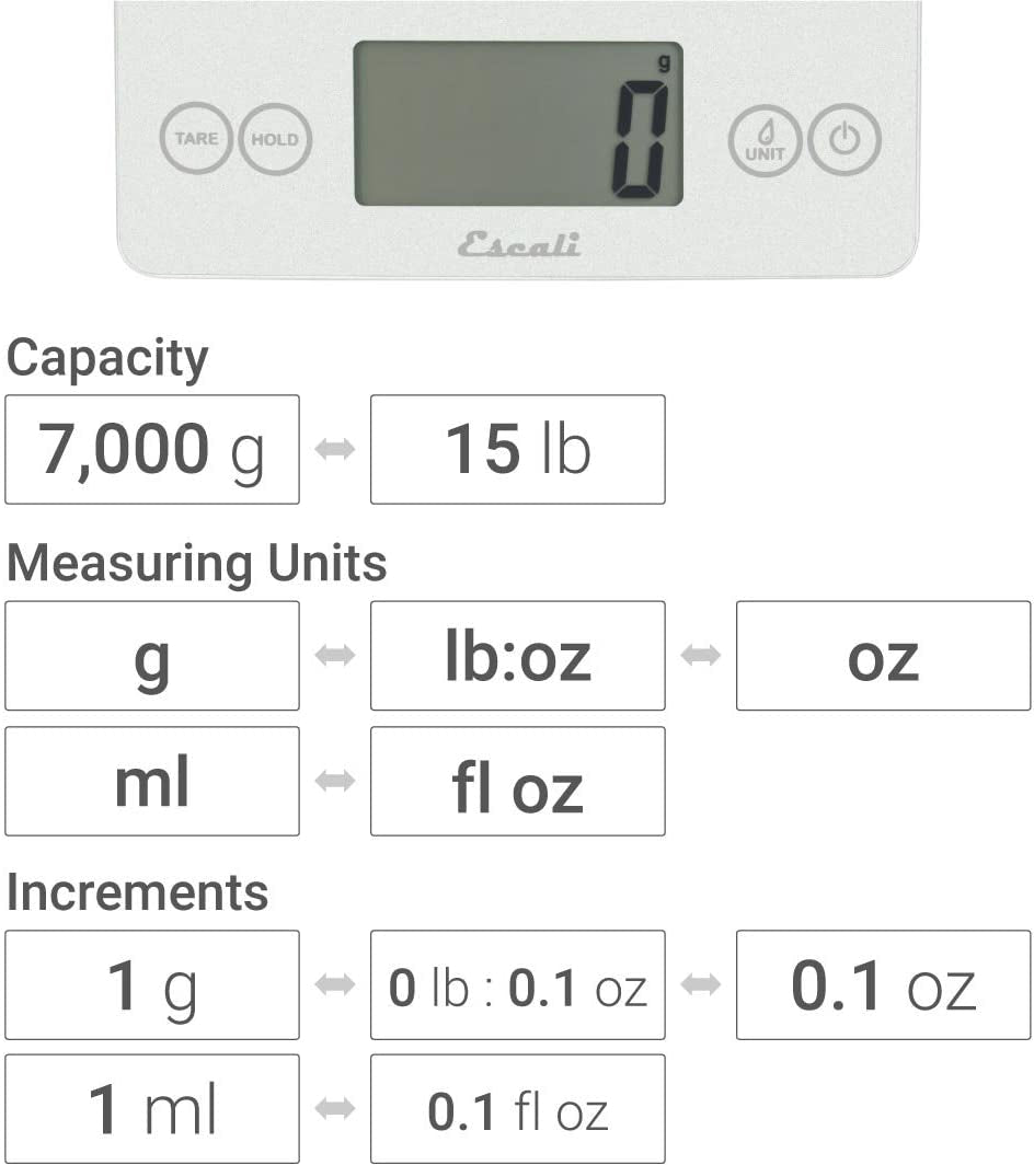 Escali - Arti Glass Frost White Kitchen Scale - 157FW