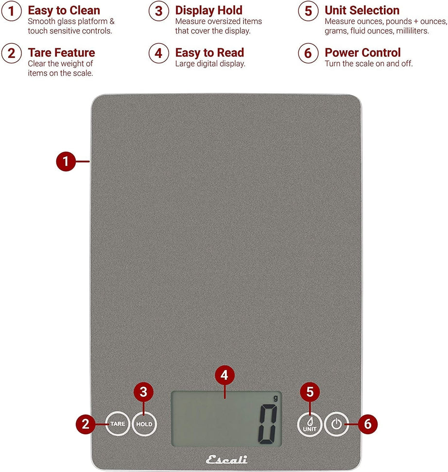 Escali - Arti Glass Grey Storm Kitchen Scale - 157GS