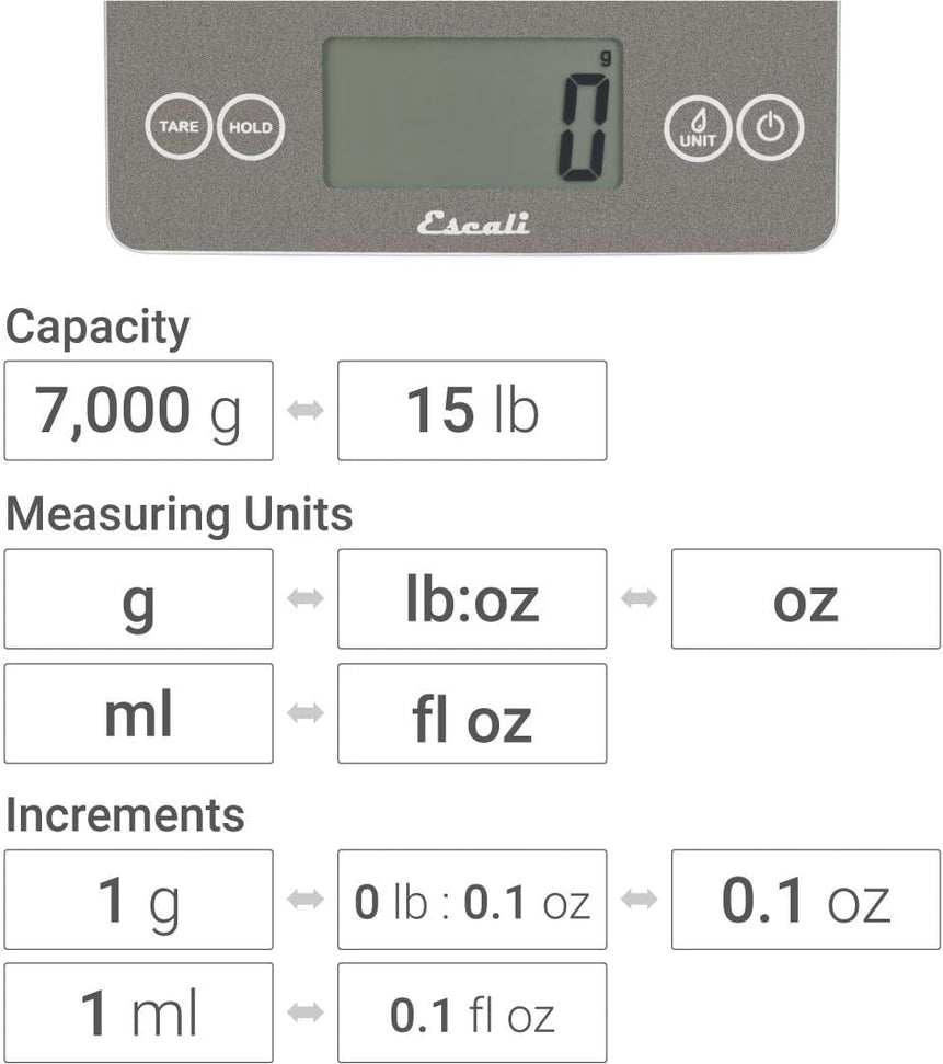 Escali - Arti Glass Grey Storm Kitchen Scale - 157GS