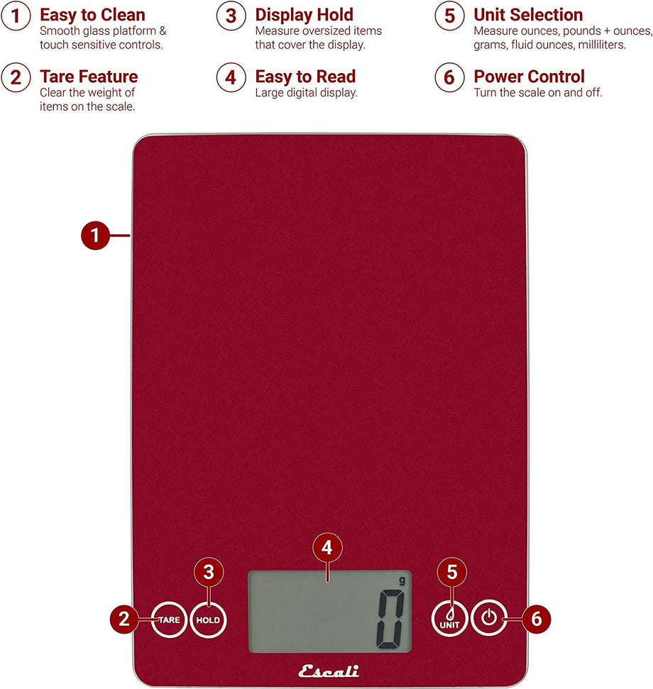 Escali - Arti Glass Rio Red Kitchen Scale - 157R2