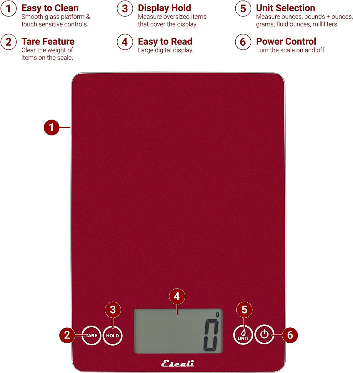 Escali - Arti Glass Rio Red Kitchen Scale - 157R2