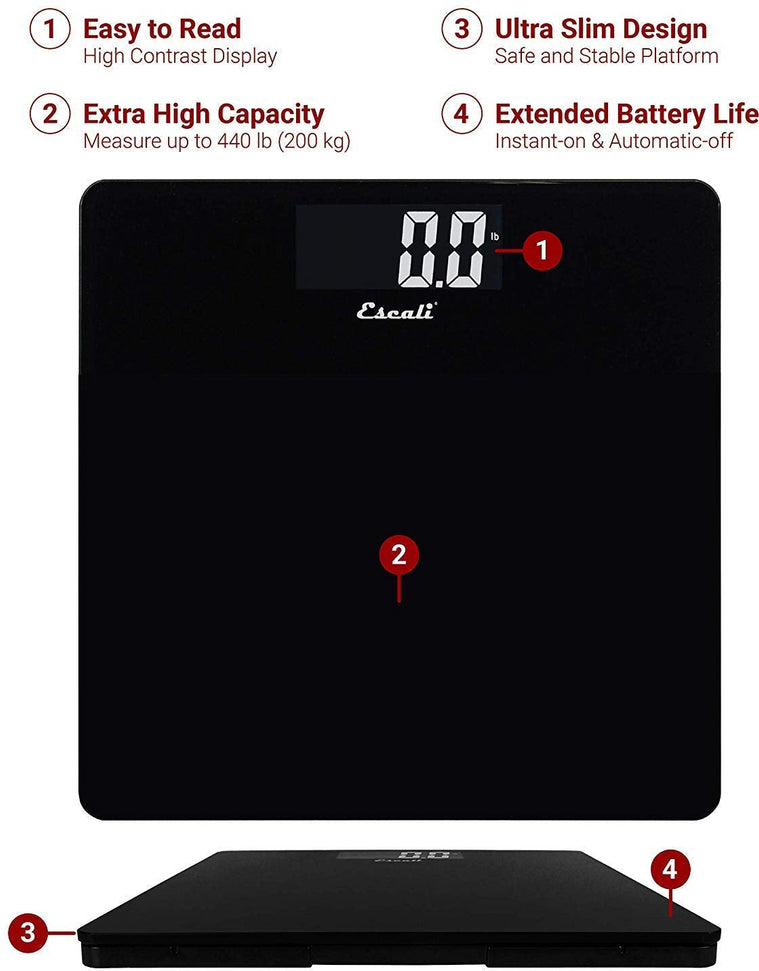 Escali - Black Slim Glass Body Scale - B180SB