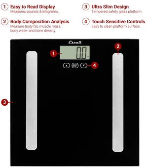 Escali - Glass Body Analyzing Bathroom Scale - BF180-2