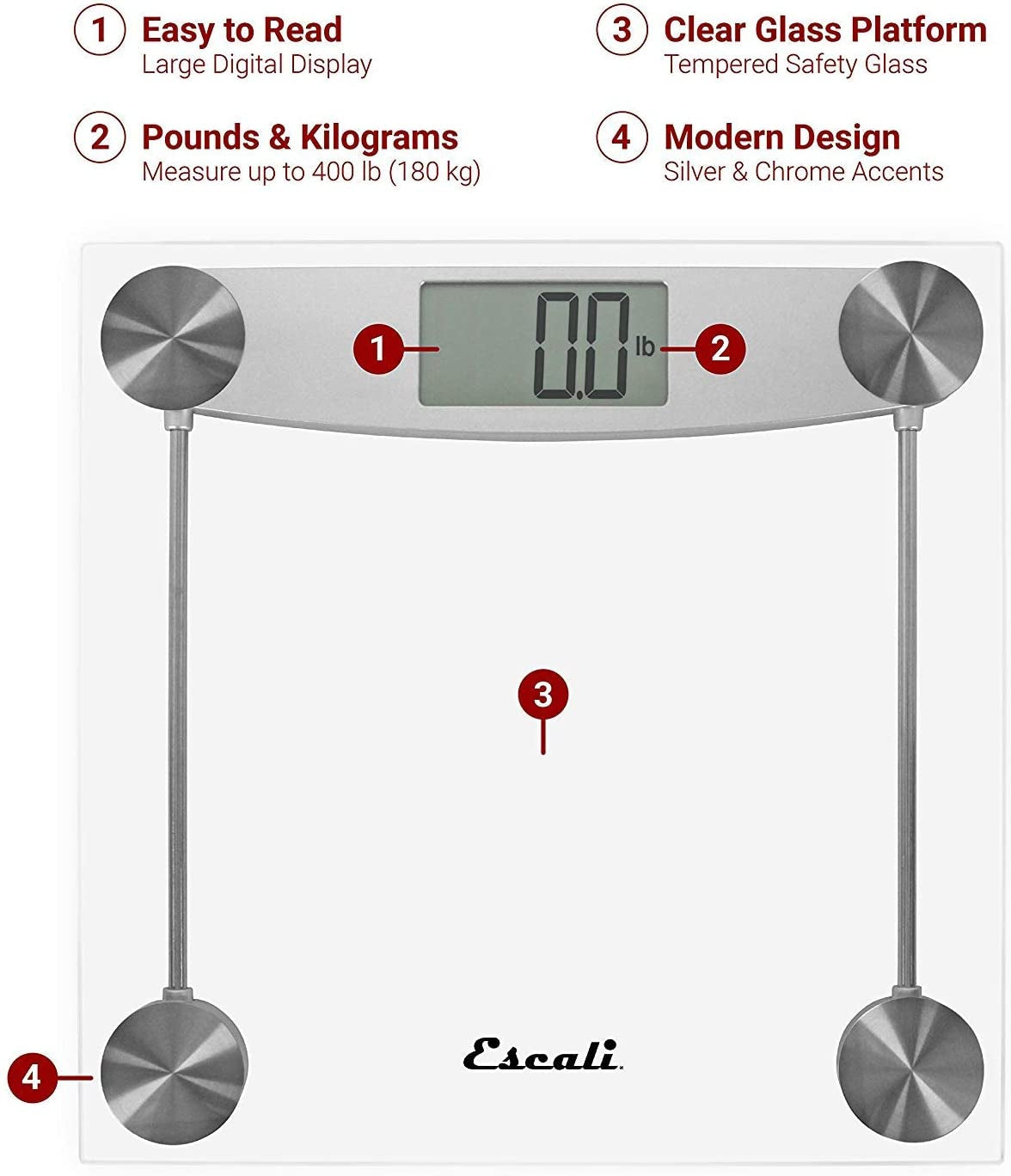 Escali - Glass & Chrome Bathroom Scale - E184