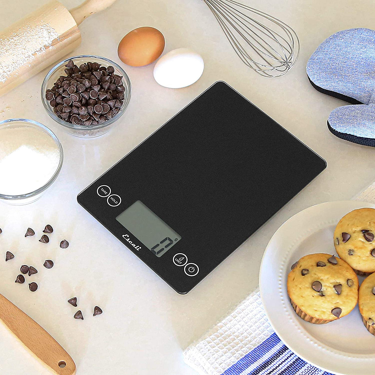 Escali - Metallic Arti Glass Kitchen Scale Black Obsidian - 157BO-2