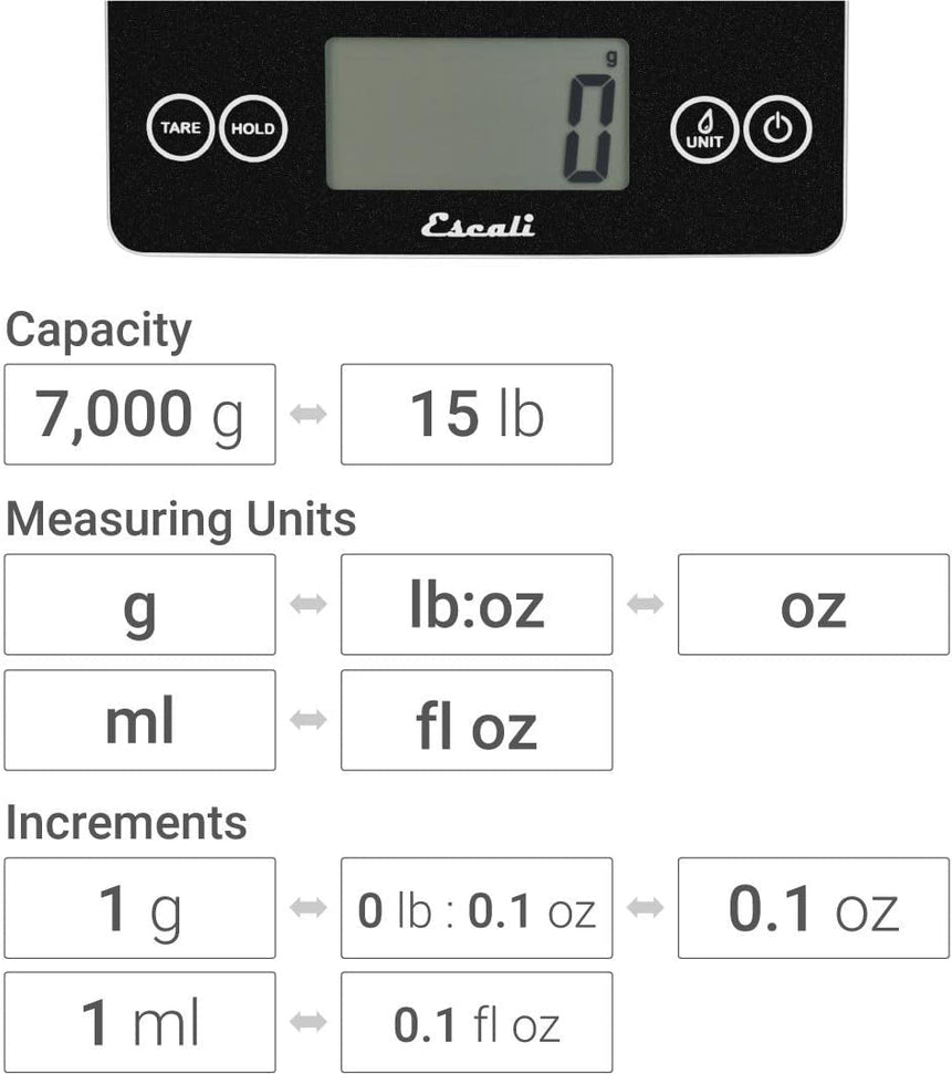 Escali - Metallic Arti Glass Kitchen Scale Black Obsidian - 157BO-2
