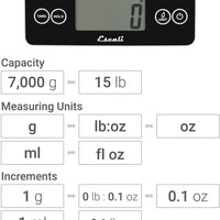 Escali - Metallic Arti Glass Kitchen Scale Black Obsidian - 157BO-2