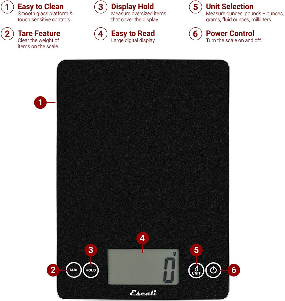 Escali - Metallic Arti Glass Kitchen Scale Black Obsidian - 157BO-2