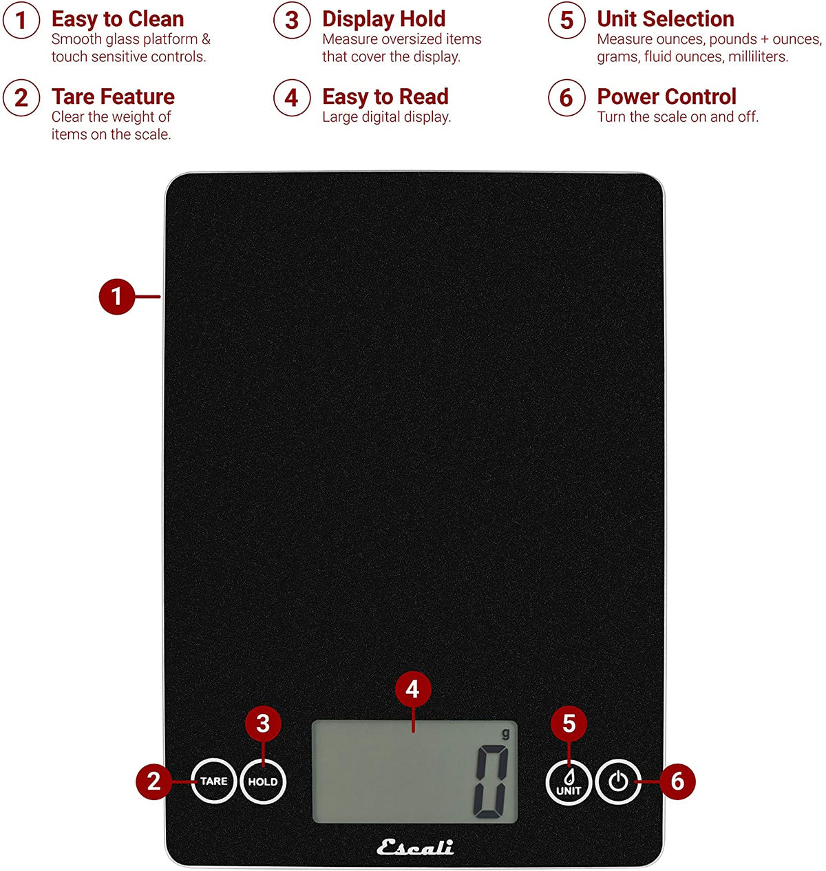 Escali - Metallic Arti Glass Kitchen Scale Black Obsidian - 157BO-2