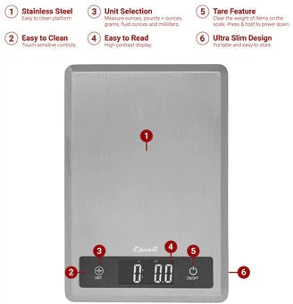 Escali - Tabla Silver Digital Kitchen Scale - T115S