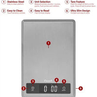 Escali - Tabla Silver Digital Kitchen Scale - T115S