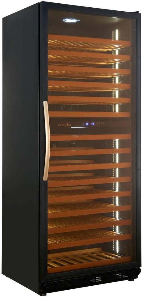 Eurodib - 255 Bottle Dual Zone Black Full Glass Door Wine Refrigerator - USF328D