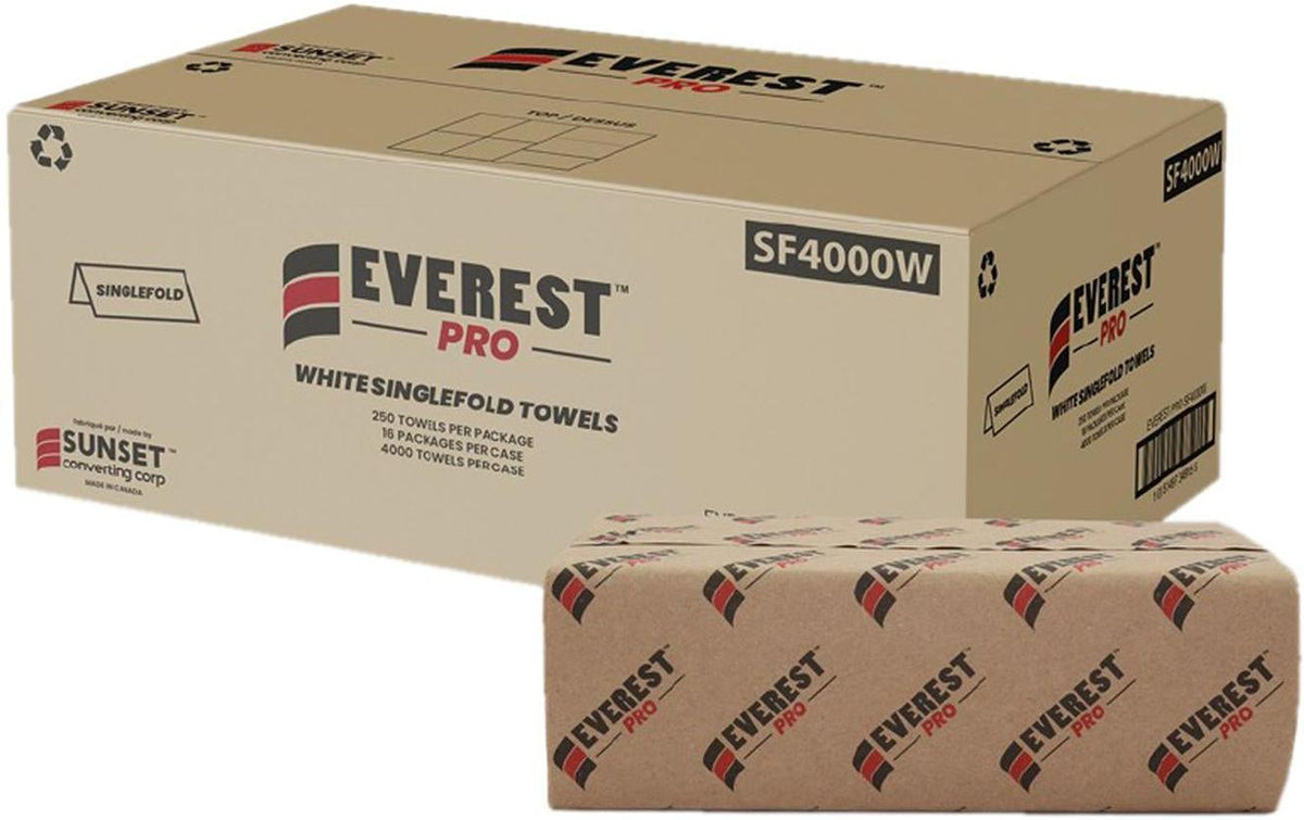 Everest Pro - 1 Ply White Single Fold Hand Towel, 4000 Towels/Cs - SUNSF4000W-C