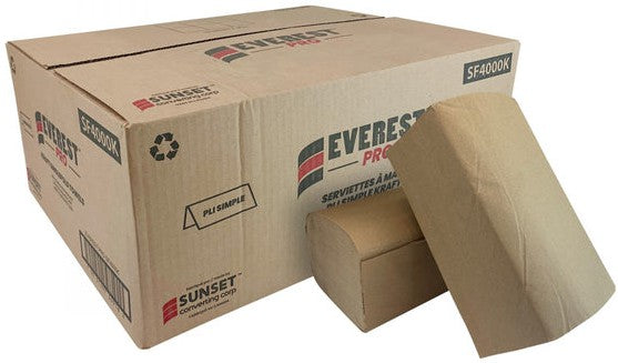 Everest Pro - 250 Sheet Singlefold Kraft Hand Towel, 4000/Cs - SF4000K