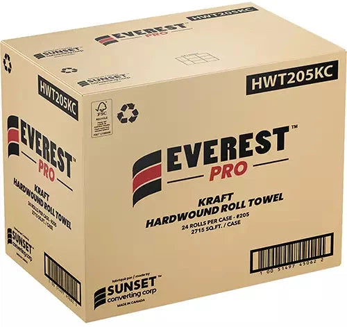 Everest Pro - 2715 Sq. Ft. 1 Ply Standard Kraft Hardwound Roll Towels, 24 Rl/Cs - HWT205KC