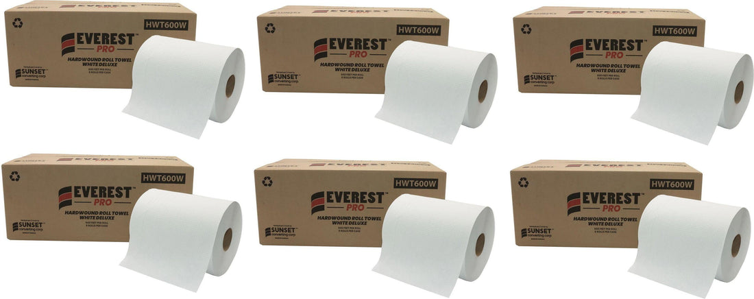 Everest Pro - 600 Feet White Roll Towel, Pack of 6 - HWT600W