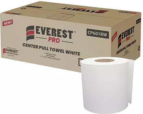 Everest Pro - 7.65" x 10" Center Pull White Paper Hand Towel Roll, 6Rl/Cs - CP601RW