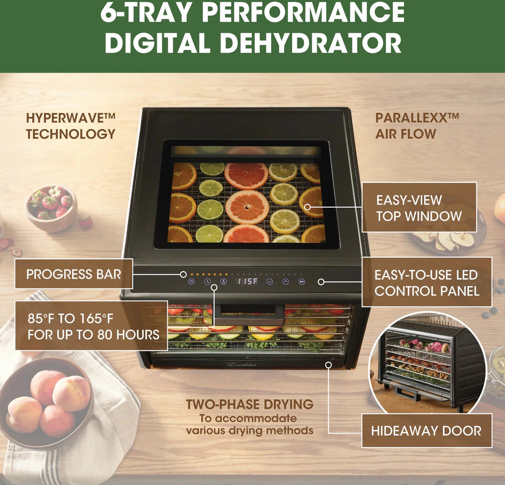 Excalibur - 6-Tray Stainless Steel Performance Digital Food Dehydrator - DH06SSSS13