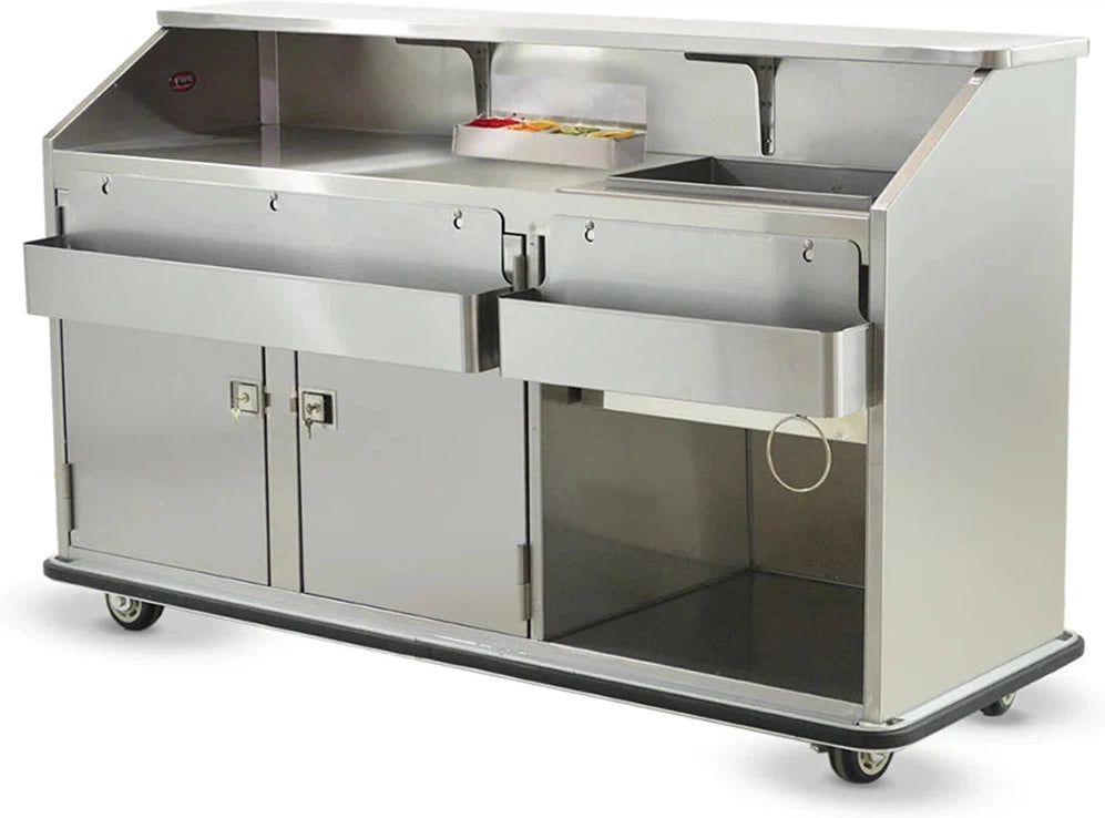 FWE - 72" Stainless Steel Convectional Beverage Service Mobile Bar with Shut-Off Drain - SCB-6 (Special Order 4-6 weeks)