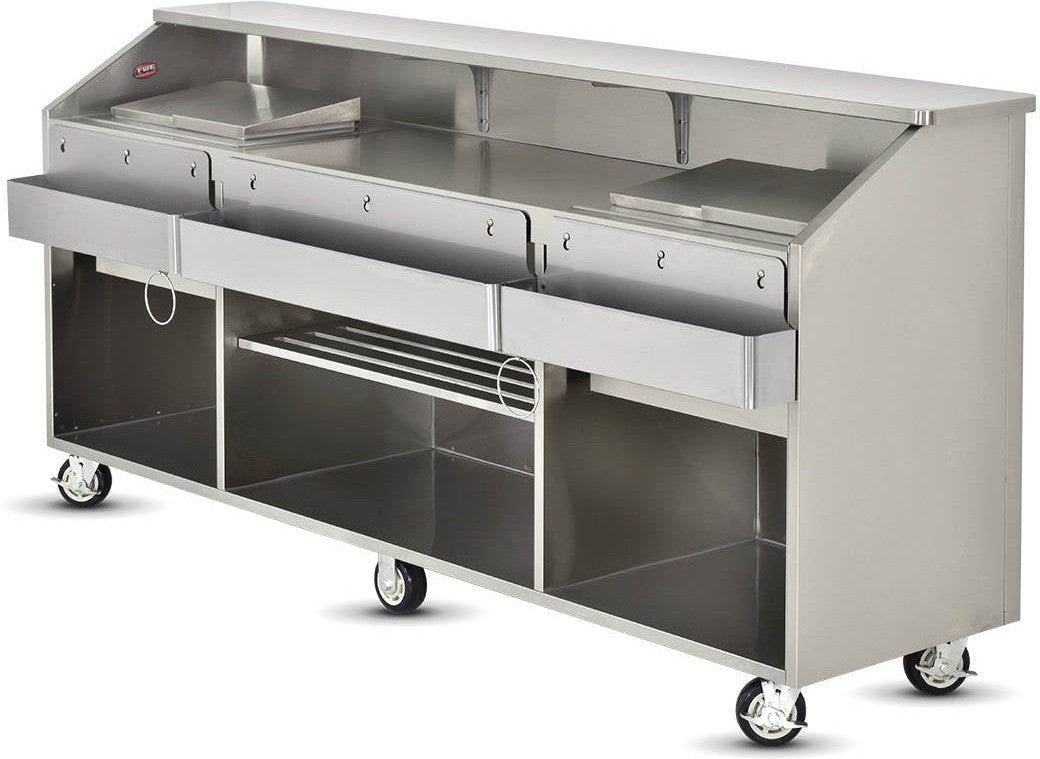FWE - 95" Stainless Steel Convectional Beverage Service Mobile Bar with Shut-Off Drain - SCB-8 (Special Order 4-6 weeks)