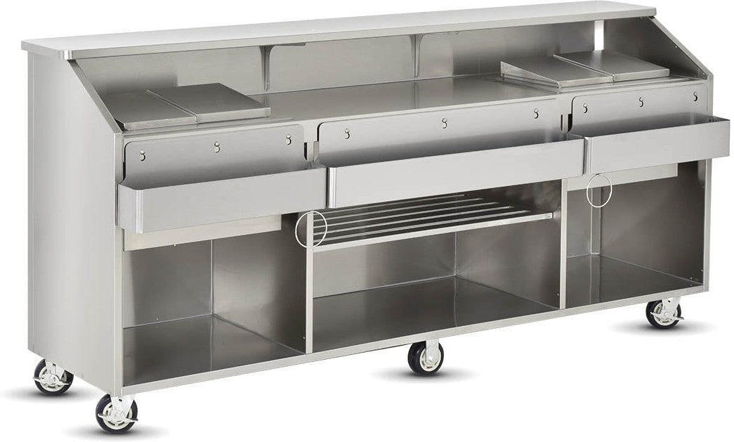 FWE - 95" Stainless Steel Convectional Beverage Service Mobile Bar with Shut-Off Drain - SCB-8 (Special Order 4-6 weeks)
