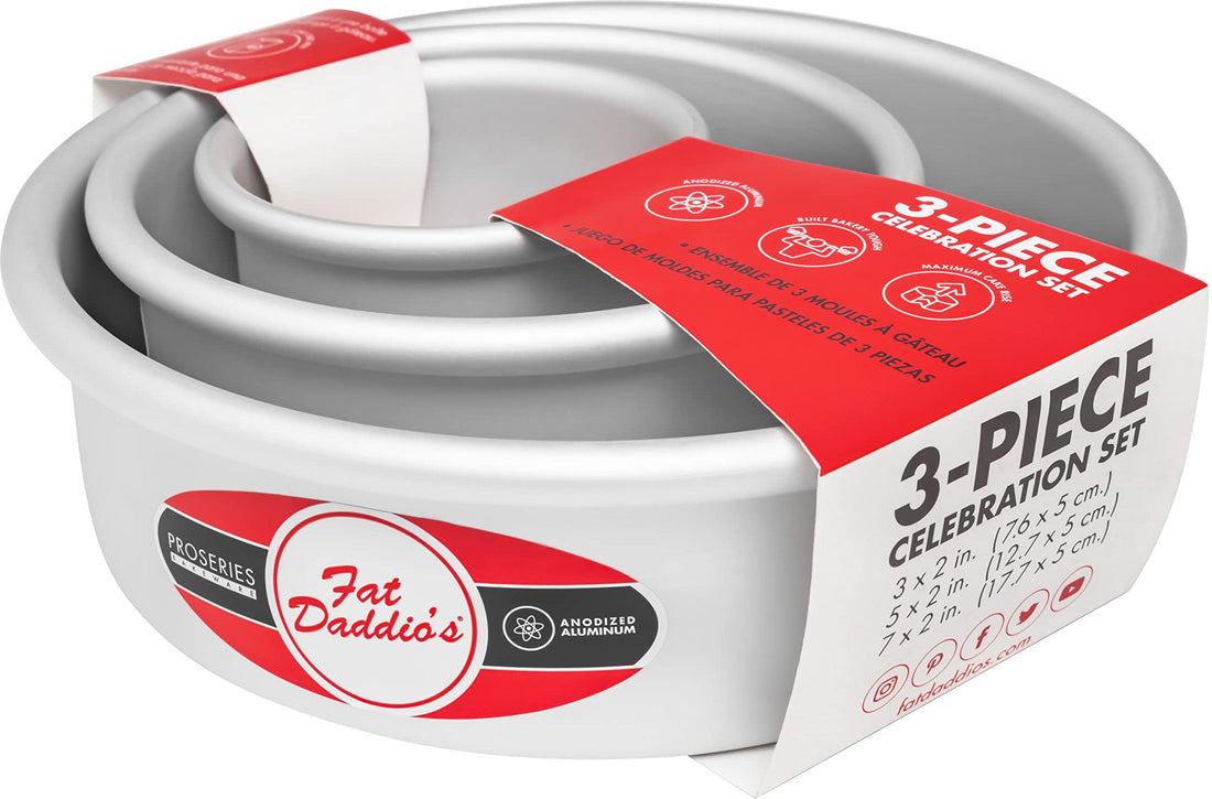 Fat Daddio's - 3", 5", 7" Aluminum Anodized Round Baking Pan, Pack of 3 - PRD-1BOX