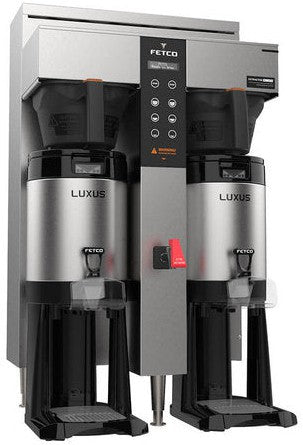 Fetco - 26.25" 208-240V Extractor Plus Metal BB Double Automatic Thermal Server Coffee Brewer - E1242US-1B230-MM010 (Special Order Item, ETA 3-4 Weeks)