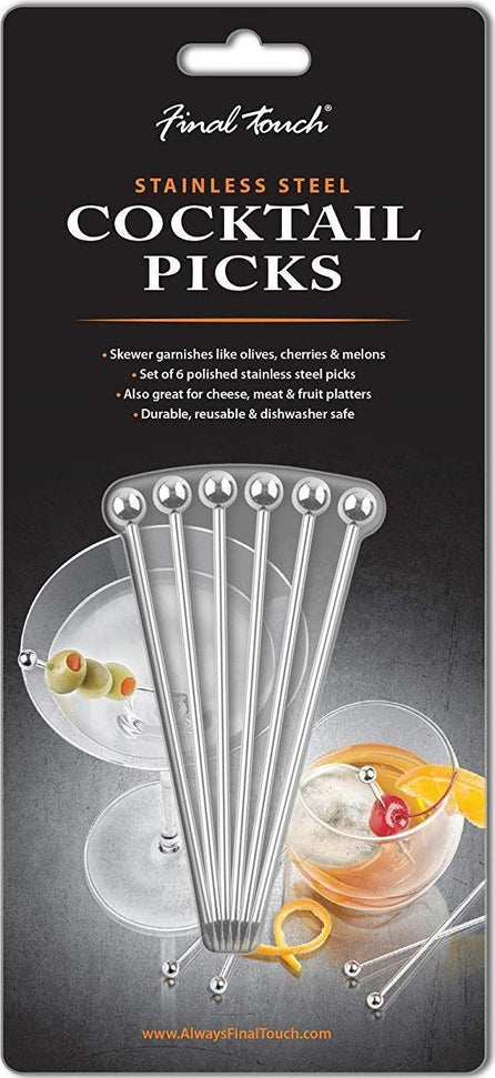 Final Touch - Stainless Steel Cocktail Picks, Pack of 6 - FTA7307