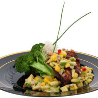 Fineline Settings - 10" Black/Gold Plastic Plate, 12/Pk, 10 Pk/Cs - 510-BKG