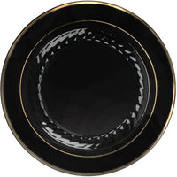 Fineline Settings - 10" Black/Gold Plastic Plate, 12/Pk, 10 Pk/Cs - 510-BKG
