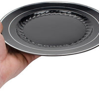 Fineline Settings - 10" Black/Silver Plastic Plate, 12/Pk, 10 Pk/Cs - 510-BKS