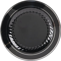 Fineline Settings - 10" Black/Silver Plastic Plate, 12/Pk, 10 Pk/Cs - 510-BKS