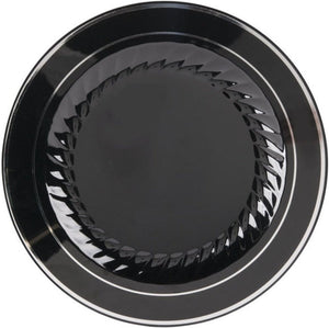 Fineline Settings - 10" Black/Silver Plastic Plate - 510-BKS