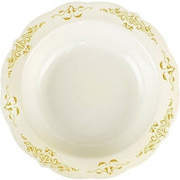 Fineline Settings - 10 Oz Bone Plastic Bowl With Gold Trim, 10 Pack - 5901