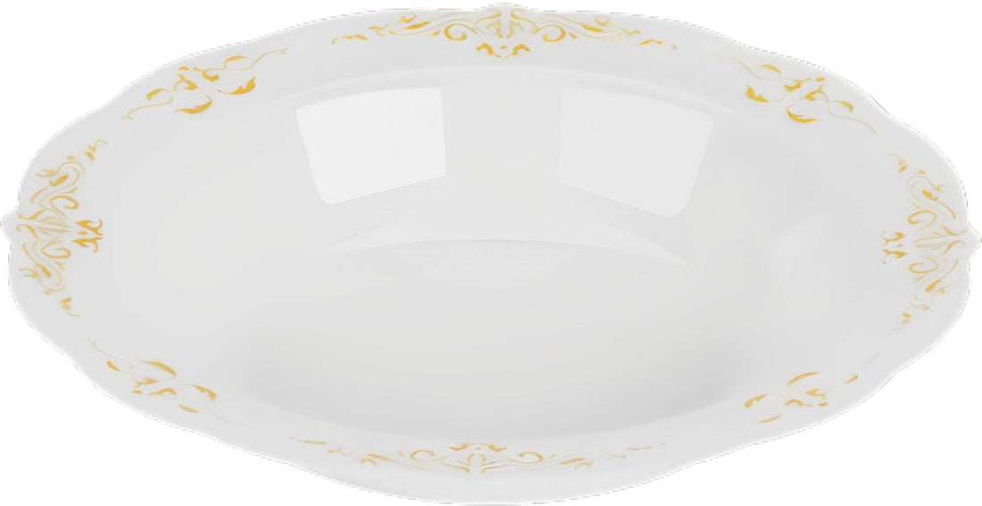 Fineline Settings - 10 Oz Bone Plastic Bowl With Gold Trim, 10 Pack - 5901