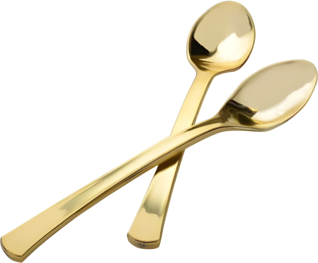 Fineline Settings - 4" Gold Look Plastic Heavy Weight Spoon, 24/Bg, 24 Bgs/Cs - 7501