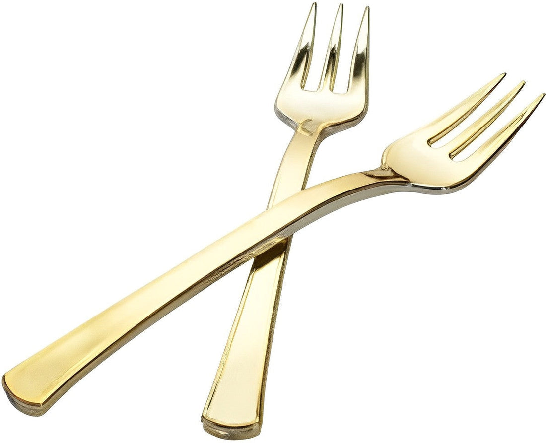 Fineline Settings - 4" Heavy Weight Gold Look Plastic Fork, 24/Bg, 24 Bgs/Cs - 7500
