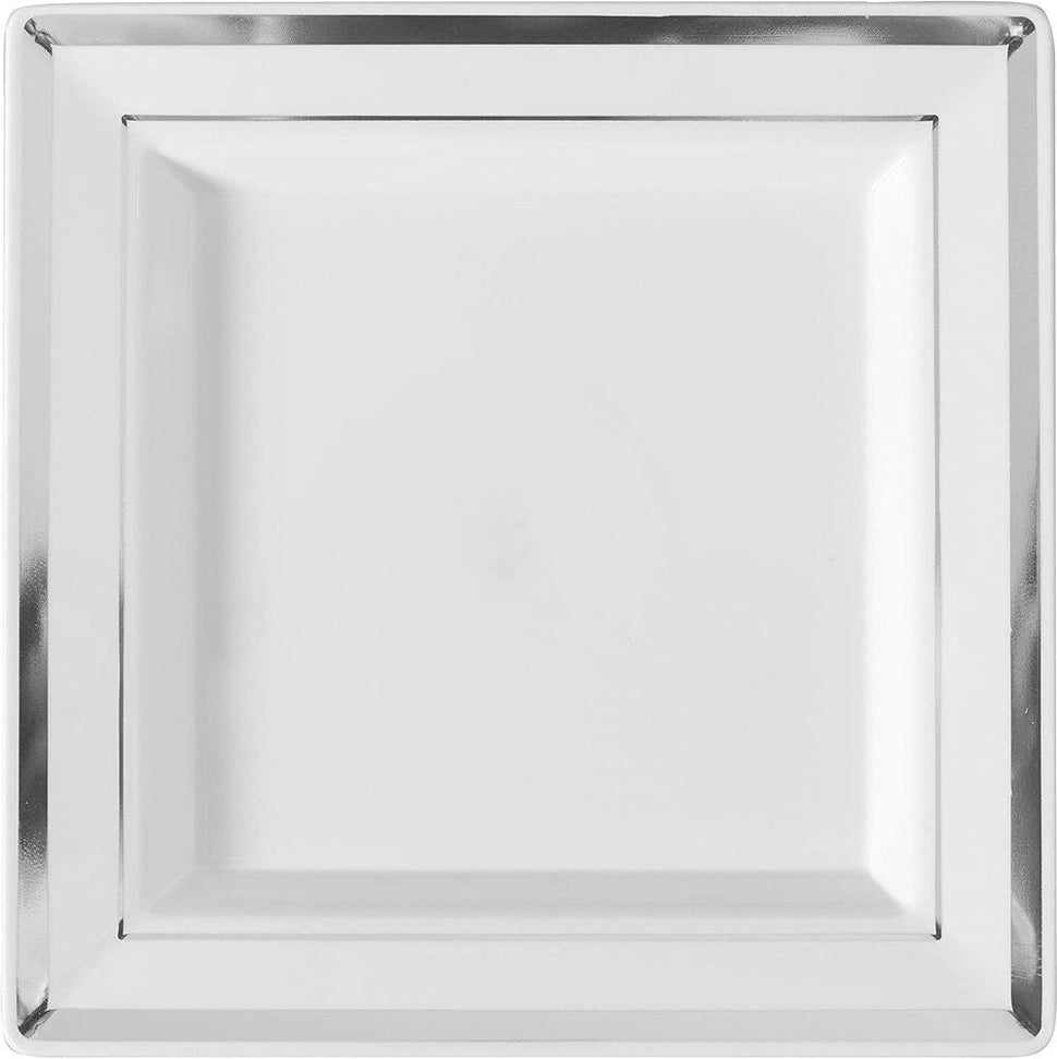 Fineline Settings - 4.5" White Plastic Square Trim Cocktal Plate, 120/Cs - 5504-WH-BG
