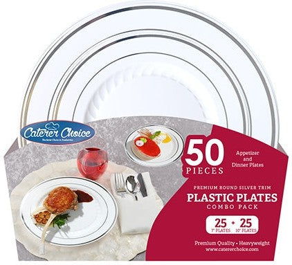 Fineline Settings - 7" & 10" Clear Round Foil Trim Plates Combo, 300/Cs - 1116050