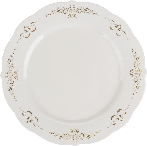 Fineline Settings - 7.5" Bone Plastic Plate With Gold Trim, 120/Cs - 5975